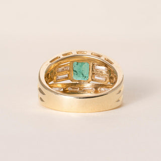 Vintage 18K Gold 1 Carat Emerald 2 Carats Baguette Diamond Wide Band