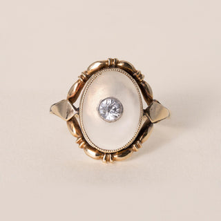 Antique Art Nouveau 12K Gold Old Mine Cut Sapphire Camphor Glass Ring