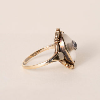 Antique Art Nouveau 12K Gold Old Mine Cut Sapphire Camphor Glass Ring