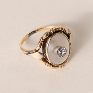Antique Art Nouveau 12K Gold Old Mine Cut Sapphire Camphor Glass Ring