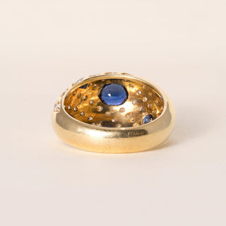 Vintage 18K Gold 0.73 Carats Diamond and 1 Carat Sapphire Dome Swirl Ring