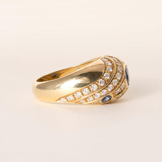 Vintage 18K Gold 0.73 Carats Diamond and 1 Carat Sapphire Dome Swirl Ring