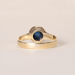 Vintage 14K Gold 1 Carat Blue Sapphire Sugarloaf Bezel Set Ring
