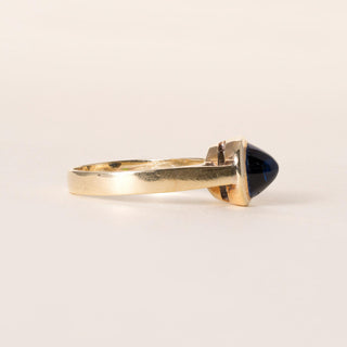Vintage 14K Gold 1 Carat Blue Sapphire Sugarloaf Bezel Set Ring