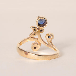 Antique 14K gold Sapphire and Diamond Bezel Set Austrian Flower Ring