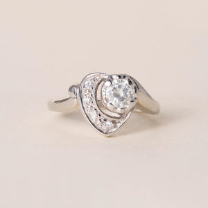 Vintage 14K White Gold 0.50 Carat Diamond Heart Ring