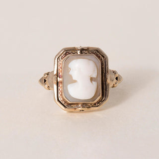 Vintage Retro 1942 10K Gold Reversable Onyx and Cameo Flip Ring