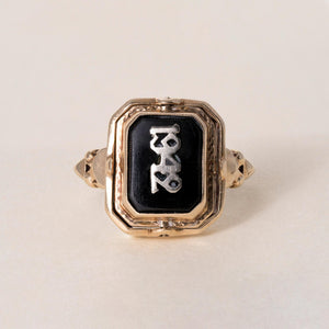 Vintage Retro 1942 10K Gold Reversable Onyx and Cameo Flip Ring
