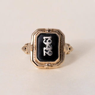 Vintage Retro 1942 10K Gold Reversable Onyx and Cameo Flip Ring