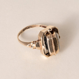Vintage Retro 1942 10K Gold Reversable Onyx and Cameo Flip Ring