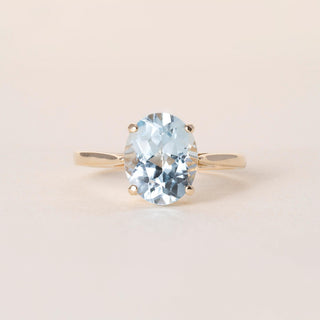 Vintage 14-Karat Yellow Gold Oval Blue Topaz Solitaire Ring