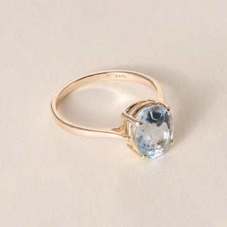 Vintage 14-Karat Yellow Gold Oval Blue Topaz Solitaire Ring