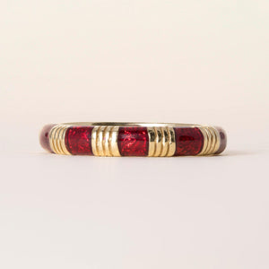 Vintage French 18K Gold Crimson Red Enamel And Gold Ring Band