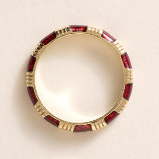 Vintage French 18K Gold Crimson Red Enamel And Gold Ring Band