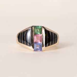 Vintage 14K Kabana Multi Gemstone and Enamel Ring