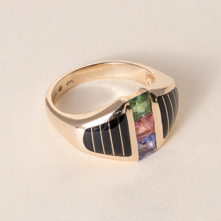 Vintage 14K Kabana Multi Gemstone and Enamel Ring