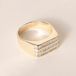 Vintage 18K Gold Signet Style 1.90 Carats French Cut Diamond Channel Set Ring
