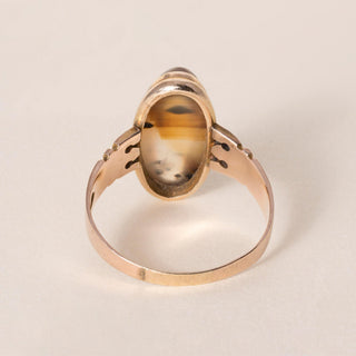 Antique Victorian 14K Gold Elongated Banded Agate Cabochon Bezel Gemstone Ring