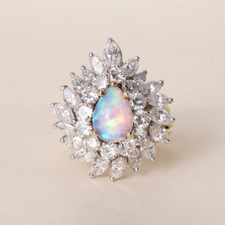 Vintage 18K Gold Platinum 5 Carats Australian Opal and Diamond Ballerina Ring