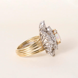 Vintage 18K Gold Platinum 5 Carats Australian Opal and Diamond Ballerina Ring