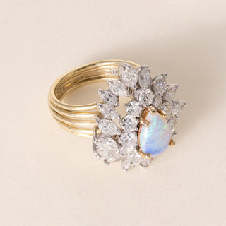 Vintage 18K Gold Platinum 5 Carats Australian Opal and Diamond Ballerina Ring