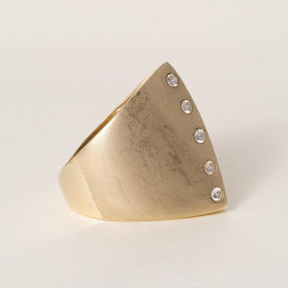 14K Italian Gold Asymmetrical Cigar Style Wide Diamond Ring Band