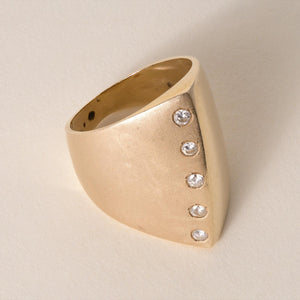 14K Italian Gold Asymmetrical Cigar Style Wide Diamond Ring Band