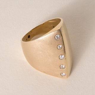 14K Italian Gold Asymmetrical Cigar Style Wide Diamond Ring Band