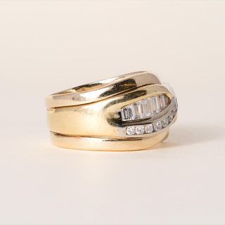 Estate 14K 2 Tone Gold 1 Carat Channel Set Diamond X Bypass Ring Band