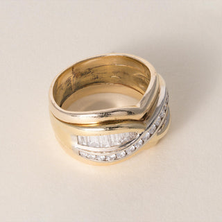 Estate 14K 2 Tone Gold 1 Carat Channel Set Diamond X Bypass Ring Band