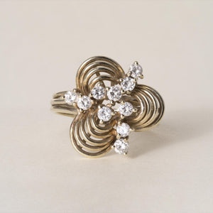 Vintage 14K Gold 0.50 Carats Diamond Lucky Clover Cocktail Ring