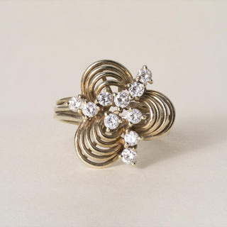 Vintage 14K Gold 0.50 Carats Diamond Lucky Clover Cocktail Ring