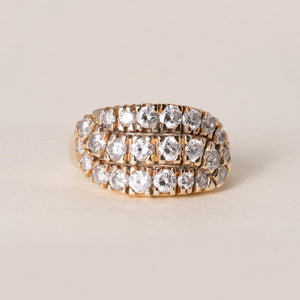 Vintage 14K Gold 3 Row 1.25 Carats Diamond pave Cluster Cocktail Ring