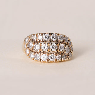 Vintage 14K Gold 3 Row 1.25 Carats Diamond pave Cluster Cocktail Ring
