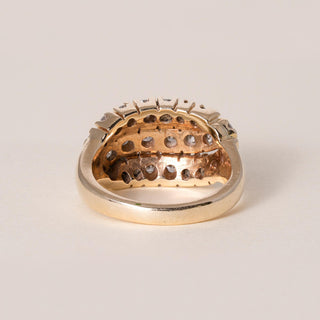 Vintage 14K Gold 3 Row 1.25 Carats Diamond pave Cluster Cocktail Ring