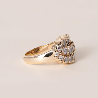 Vintage 14K Gold 3 Row 1.25 Carats Diamond pave Cluster Cocktail Ring