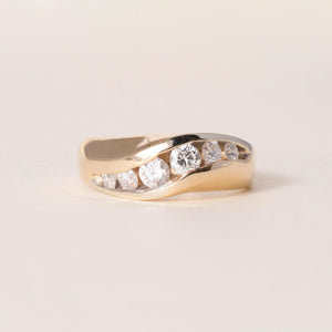 Vintage 14K Yellow Gold 0.75 Carats Channel Set  Wave Ring Band