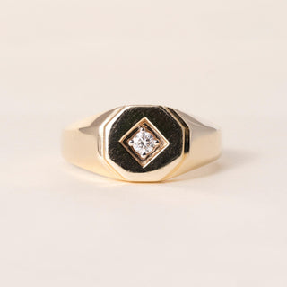 Vintage 14K Yellow Gold 0.15 Carat Diamond Octagonal Signet Ring