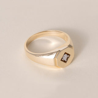 Vintage 14K Yellow Gold 0.15 Carat Diamond Octagonal Signet Ring
