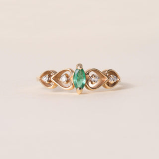 Vintage 14K Gold Emerald Marquise and Diamond Sweet Heart Band