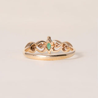 Vintage 14K Gold Emerald Marquise and Diamond Sweet Heart Band