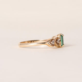 Vintage 14K Gold Emerald Marquise and Diamond Sweet Heart Band