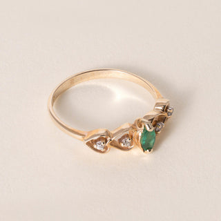 Vintage 14K Gold Emerald Marquise and Diamond Sweet Heart Band