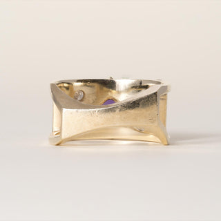 Vintage 14K Yellow Gold Amethyst Bezel and Diamond Contemporary Ring