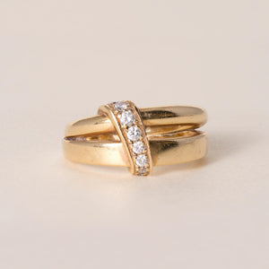 Vintage Italy Asprey 18K Gold 0.20 Carats Diamond Crossover Ring Band