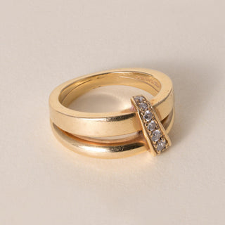 Vintage Italy Asprey 18K Gold 0.20 Carats Diamond Crossover Ring Band
