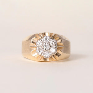 Vintage 14K Gold 0.45 Carats Diamond Floral Cluster Signet Ring