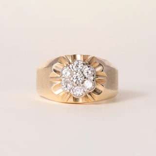 Vintage 14K Gold 0.45 Carats Diamond Floral Cluster Signet Ring