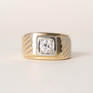 Vintage Retro 14K Gold 0.50 Carat Old European Cut Ribbed Cigar Ring Band