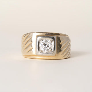 Vintage Retro 14K Gold 0.50 Carat Old European Cut Ribbed Cigar Ring Band